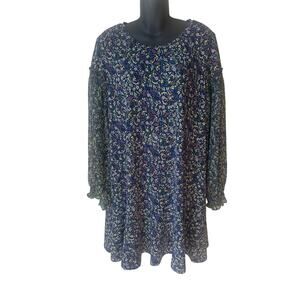 CeCE blue floral long sleeve shift dress size XL with peplum hem